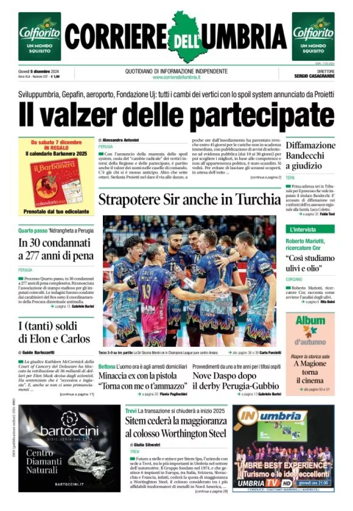 Prima-pagina-corriere umbria-del-2024-12-05